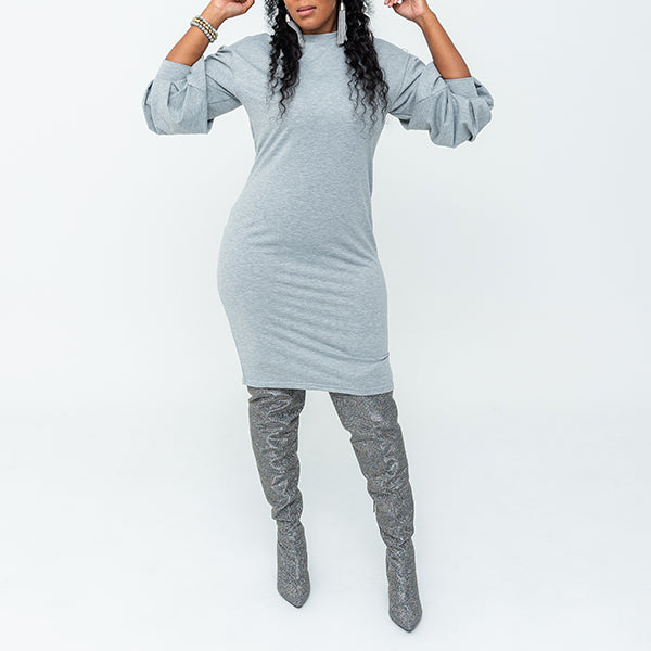 Gray Puff Sleeve Dress  La'Shees Boutique