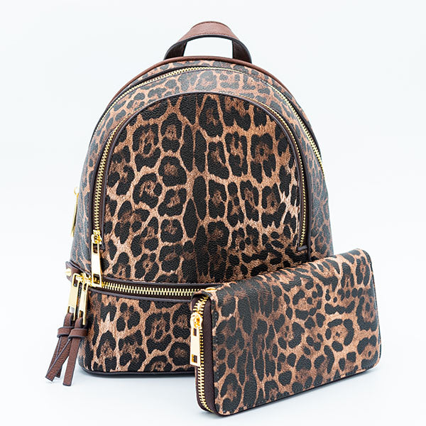 Leopard Backpack Purse And Wallet